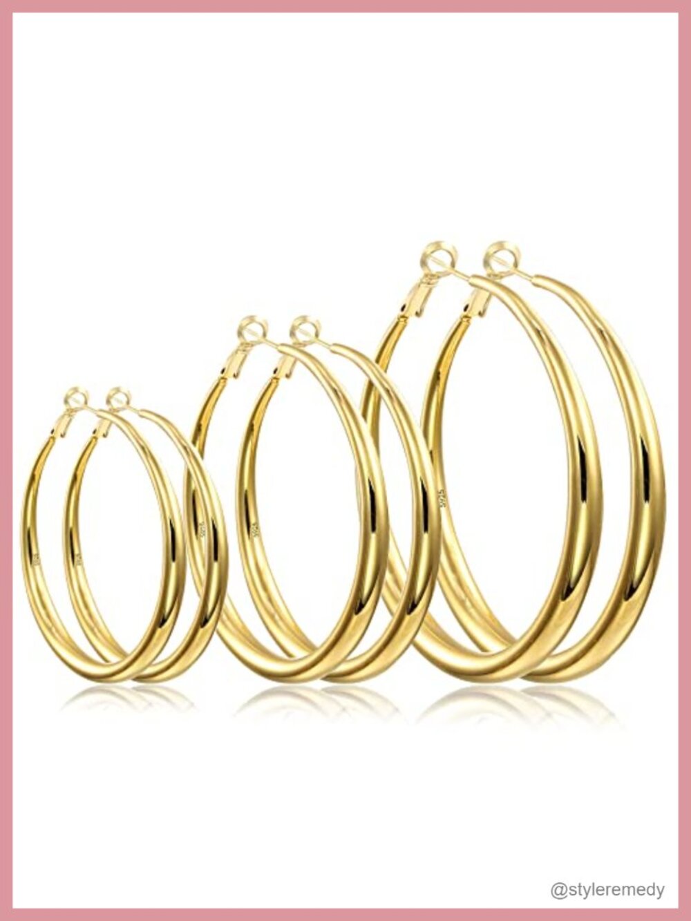 Sterling Silver Hoop Earrings Hypoallergenic Lightweight Chunky 14K Gold Plated
